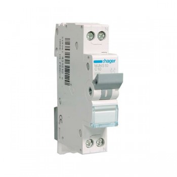 Siguranta automata 1P+N, 10A, 4.5kA, curba C, Hager MJN510