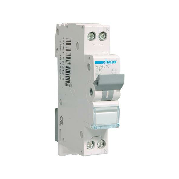 Siguranta automata 1P+N, 10A, 4.5kA, curba C, Hager MJN510