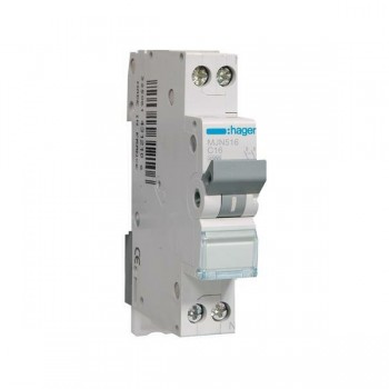 Siguranta automata 1P+N, 16A, 4.5kA, curba C, Hager MJN516