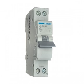 Siguranta automata 1P+N, 6A, 6kA, curba C, Hager ML506J