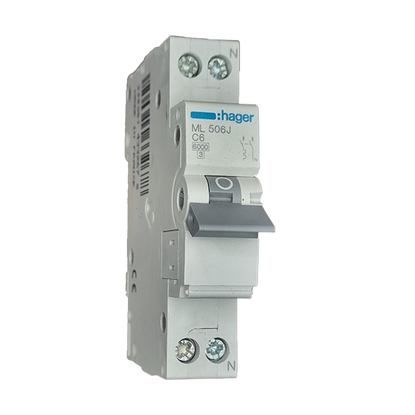 Siguranta automata 1P+N, 6A, 6kA, curba C, Hager ML506J