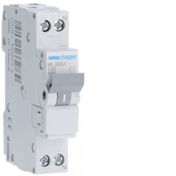 Siguranta automata 1P+N, 32A, 6kA, curba C, Hager ML532J