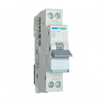 Siguranta automata 1P+N, 16A, 6kA, curba C, Hager MLN516