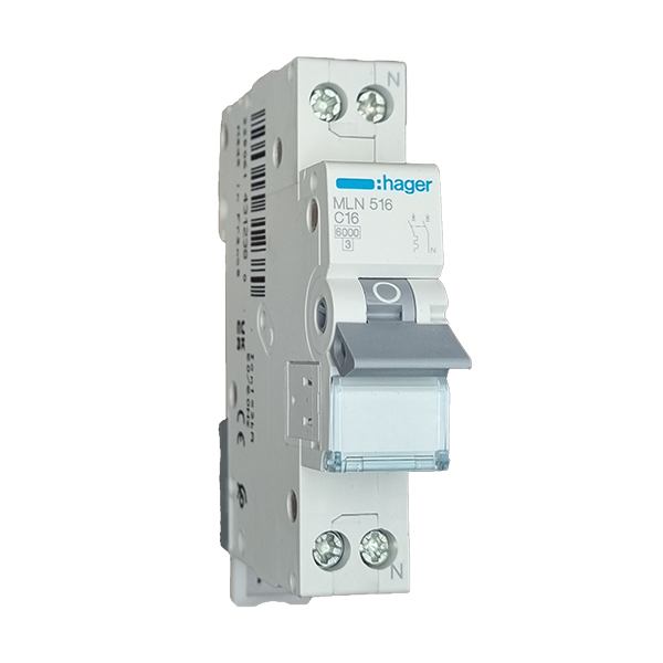 Siguranta automata 1P+N, 16A, 6kA, curba C, Hager MLN516