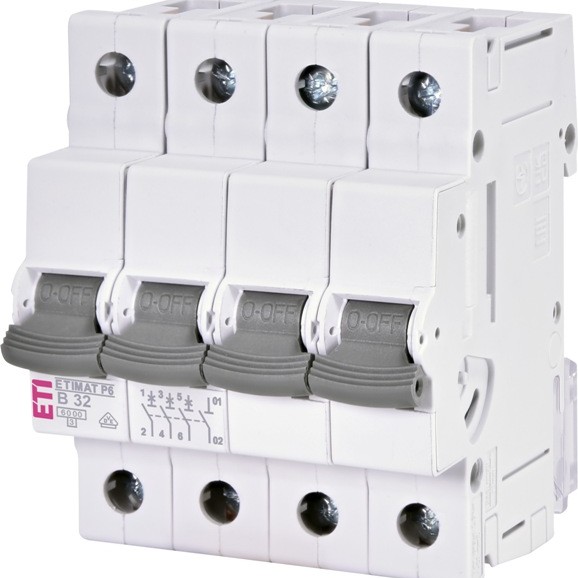 Siguranta automata 3P+N 32A Curba B 6kA, ETI-P6 001900413