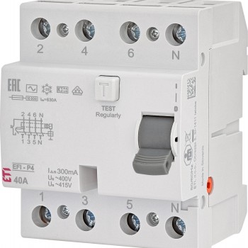 Intrerupator automat diferential 4P 40A/300mA, tip AC, 10kA, ETI 002061632