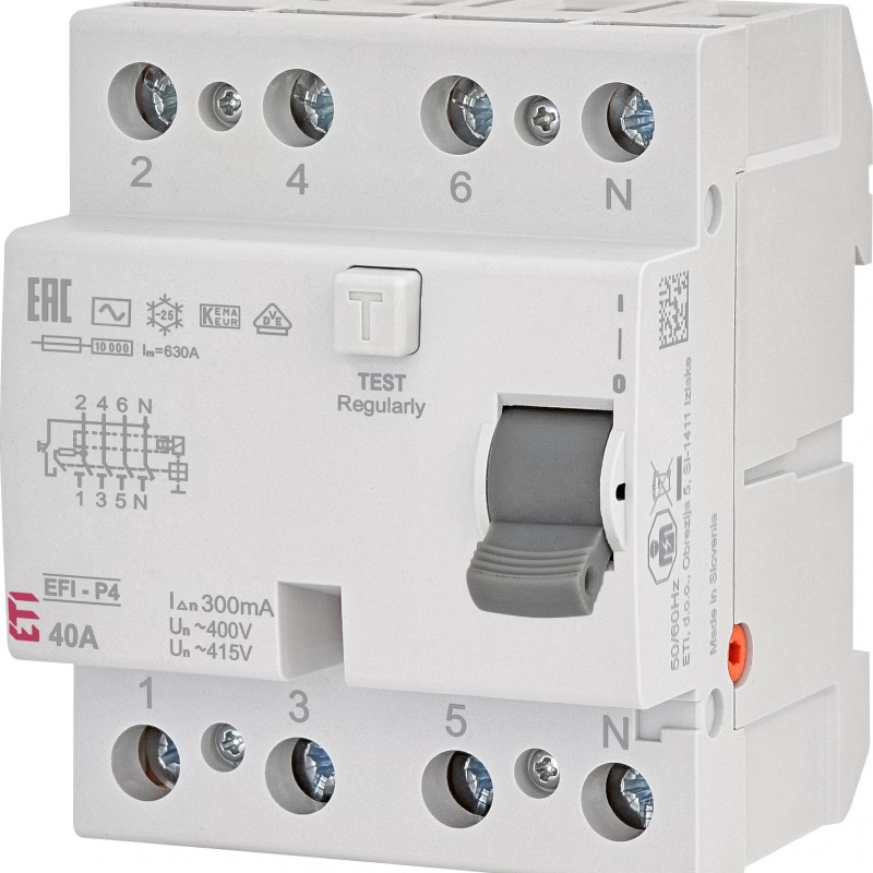 Intrerupator automat diferential 4P 40A/300mA, tip AC, 10kA, ETI 002061632