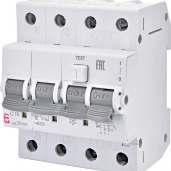 Siguranta automata diferentiala RCBO 3P C-16A/30mA tip A KZS-4M 002174724 ETI