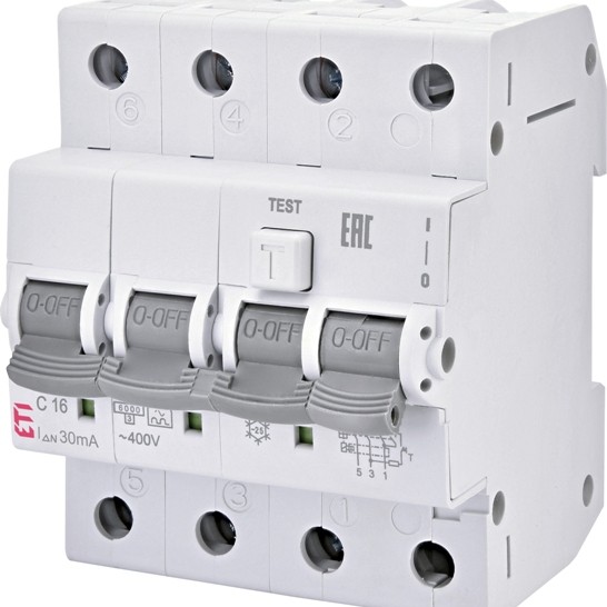 Siguranta automata diferentiala RCBO 3P C-16A/30mA tip A KZS-4M 002174724 ETI