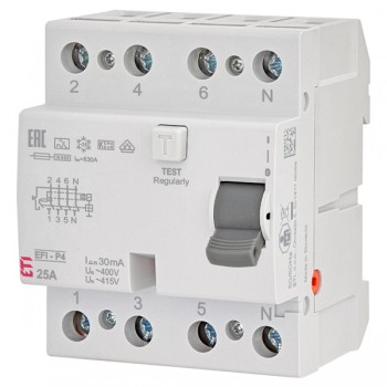 Siguranta automata diferentiala 3P+N 25A/30mA tip A 10kA EFI-P4, ETI 002061511