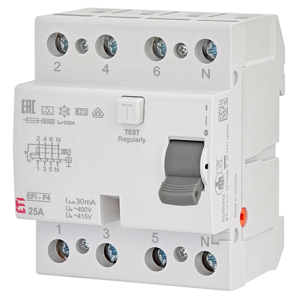 Siguranta automata diferentiala 3P+N 25A/30mA tip A 10kA EFI-P4, ETI 002061511