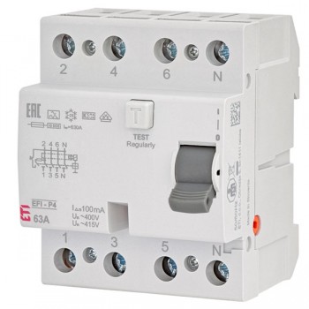Intrerupator diferential RCCB 4P 63A/100mA 10kA tip A 002061523 ETI