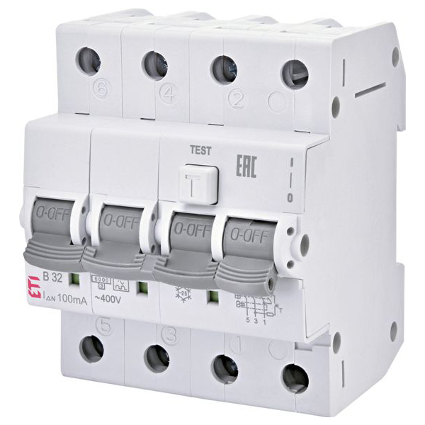 Siguranta automata diferentiala RCBO 3P+N  B-32A/100mA tip A KZS-4M 002174407 ETI