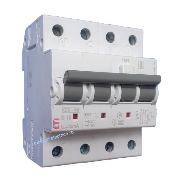 Siguranta automata diferentiala RCBO 3P+N  B-16A/30mA tip A KZS-4M 002174904 ETI