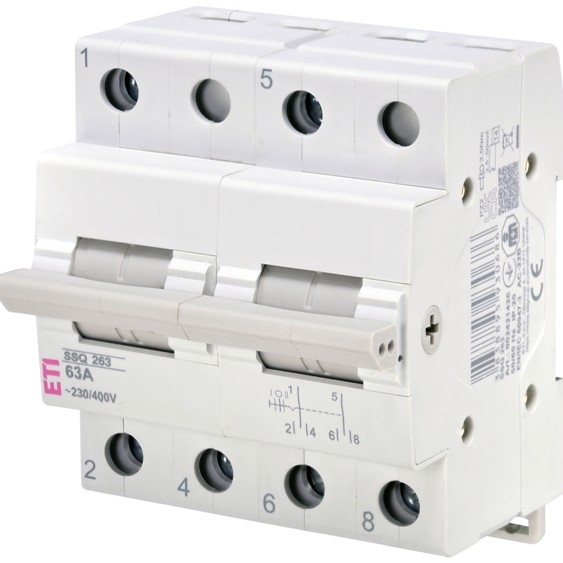 Comutator cu 3 pozitii I-0-II , 2P 63A 400V 2M cod SSQ 263 ETI