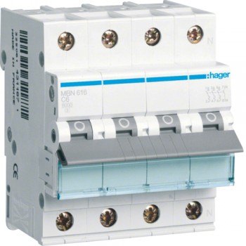 Siguranta automata 3P+N, 16A, 6kA, curba B, Hager MBN616