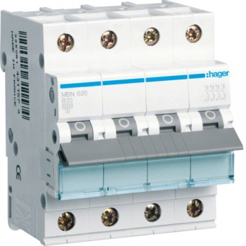 Siguranta automata 3P+N, 20A, 6kA, curba B, Hager MBN620