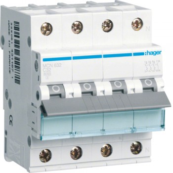Siguranta automata 3P+N, 32A, 6kA, curba C, Hager MCN632