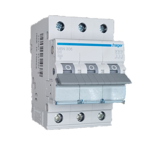 Siguranta automata 3P, 6A, 6kA, curba B, Hager MBN306