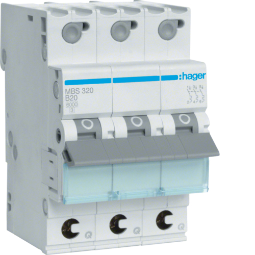 Siguranta automata 3P, 20A, 6kA, curba B, Hager MBS320  quick connect