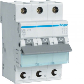 Siguranta automata 3P, 40A, 6kA, curba B, Hager MBS340  quick connect