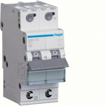 Siguranta automata 1P+N, 2M, 10A, 6kA, curba B, Hager MBS510  quick connect