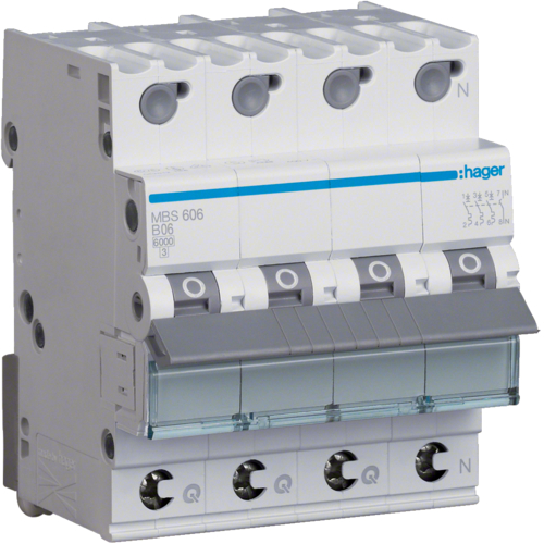 Siguranta automata 3P+N, 6A, 6kA, curba B, Hager MBS606  quick connect