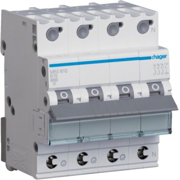 Siguranta automata 3P+N, 10A, 6kA, curba B, Hager MBS610  quick connect