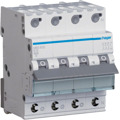 Siguranta automata 3P+N, 10A, 6kA, curba B, Hager MBS610  quick connect