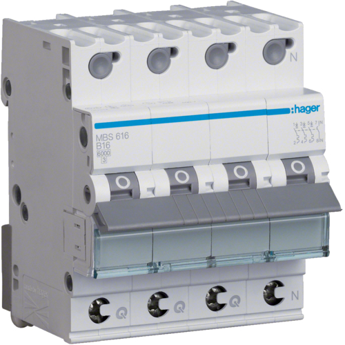 Siguranta automata 3P+N, 16A, 6kA, curba B, Hager MBS616  quick connect