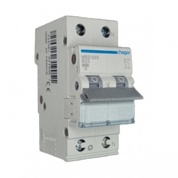 Siguranta automata 1P+N, 2M, 25A, 6kA, curba B, Hager MBS525  quick connect