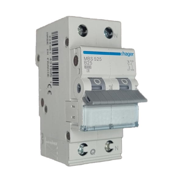Siguranta automata 1P+N, 2M, 25A, 6kA, curba B, Hager MBS525  quick connect