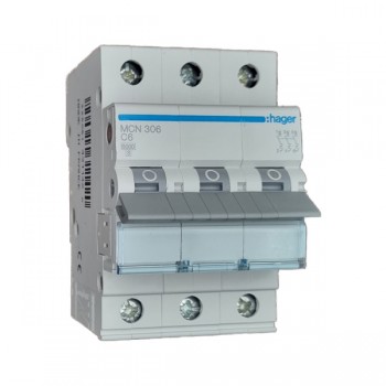 Siguranta automata 3P, 6A, 6kA, curba C, Hager MCN306