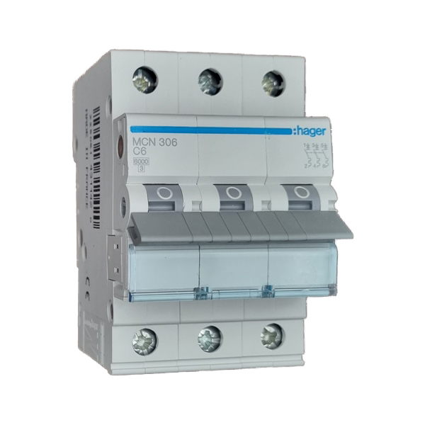 Siguranta automata 3P, 6A, 6kA, curba C, Hager MCN306