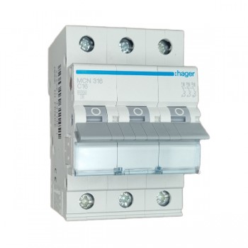 Siguranta automata 3P, 16A, 6kA, curba C, Hager MCN316