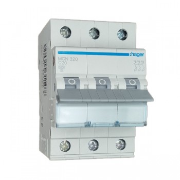 Siguranta automata 3P, 20A, 6kA, curba C, Hager MCN320