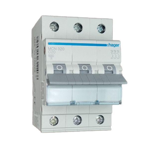 Siguranta automata 3P, 20A, 6kA, curba C, Hager MCN320