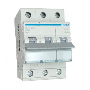 Siguranta automata 3P, 32A, 6kA, curba C, Hager MCN332