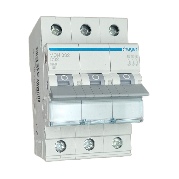 Siguranta automata 3P, 32A, 6kA, curba C, Hager MCN332