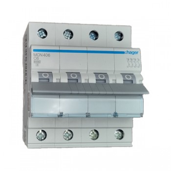 Siguranta automata 4P, 6A, 6kA, curba C, Hager MCN406