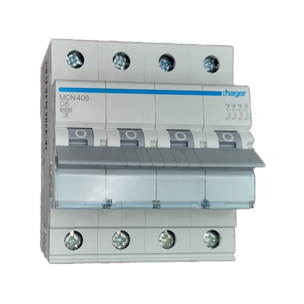 Siguranta automata 4P, 6A, 6kA, curba C, Hager MCN406