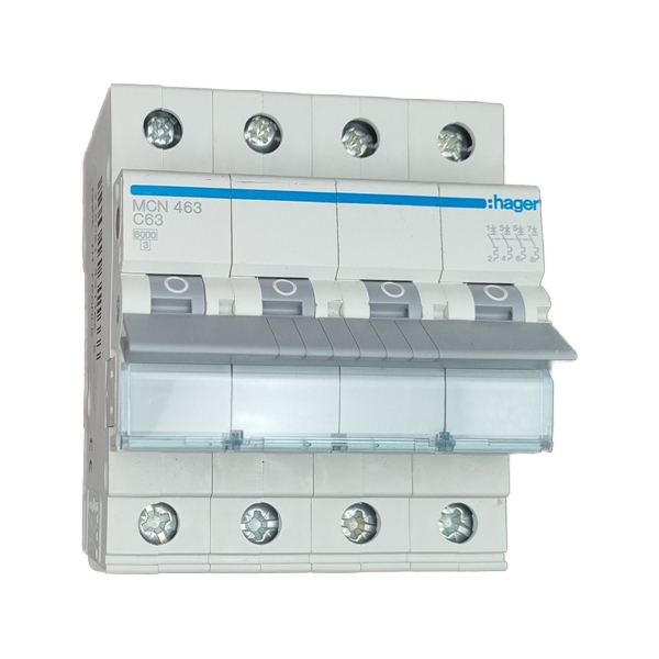 Siguranta automata 4P, 63A, 6kA, curba C, Hager MCN463